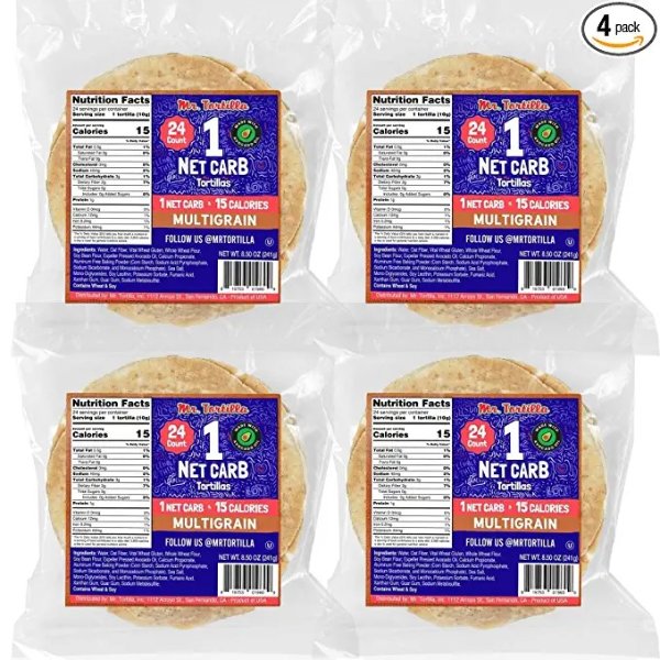 Mr. Tortilla 1 Net Carb Tortilla Wraps (96 Tortillas) | Keto, Low Carb, Low Calorie, Vegan, Kosher | (Multigrain)