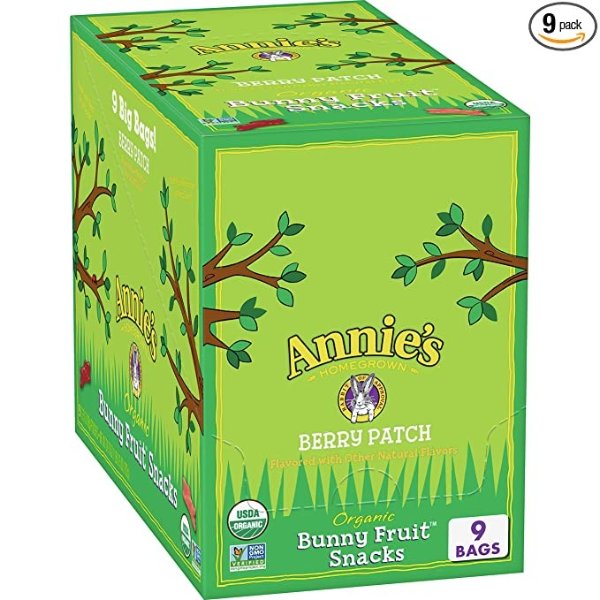 Organic Bunny Berry Patch Fruit Snacks, 9 Pouches
