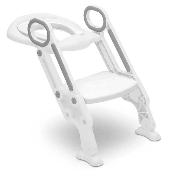 Kid Size Toddler Potty Training Ladder Seat for Boys & Girls - Foldable Design Includes Adjustable Height, Soft Removable Seat & Built-In Splash Guard - Easy to Clean, White