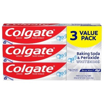 Baking Soda and Peroxide Whitening Toothpaste - Brisk Mint - 6oz/3pk