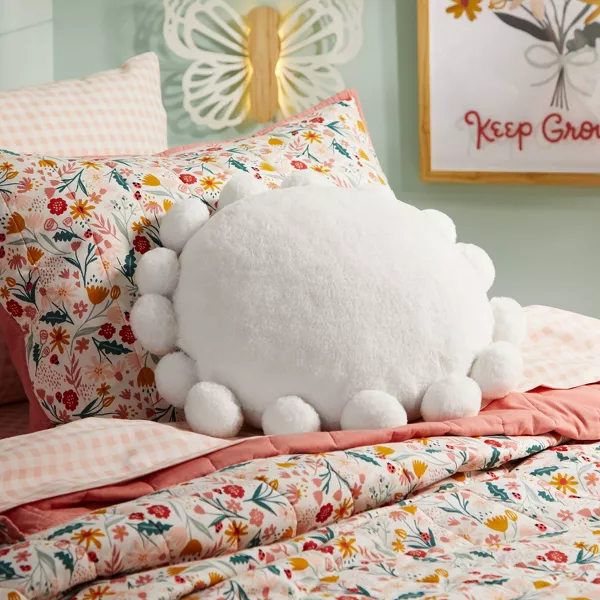 Round Plush Pillow with Poms-Poms - Pillowfort™