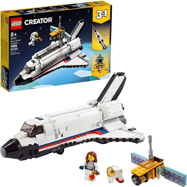 Creator 3in1 Space Shuttle Adventure 31117 Building Kit; Cool Toys for Kids Who Love Rockets and Creative Fun; New 2021 (486 Pieces)