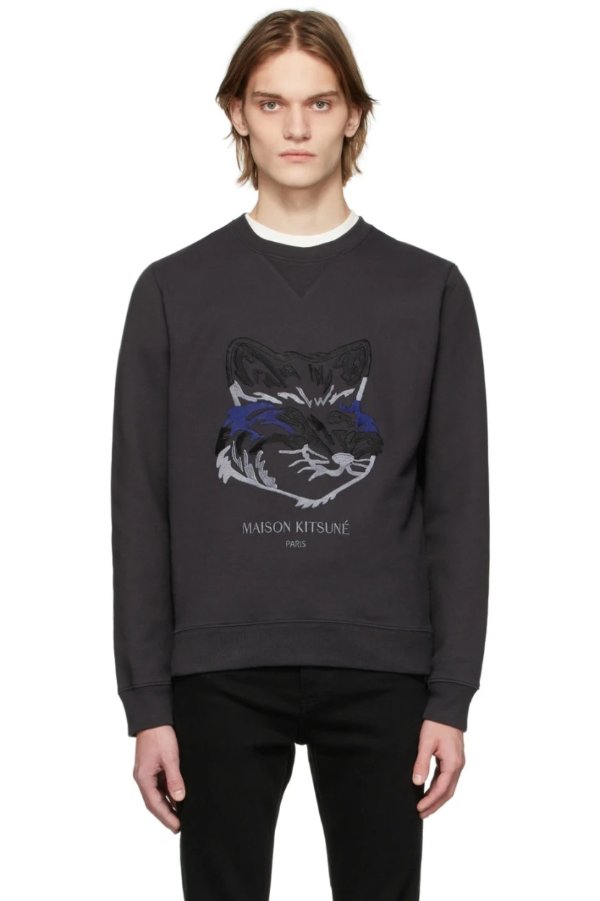 Black Big Fox Embroidery Sweatshirt