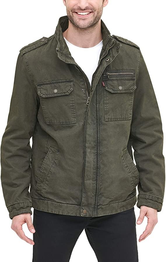 's Men's Washed Cotton Two Pocket Military Jacket (Standard and Big & Tall)