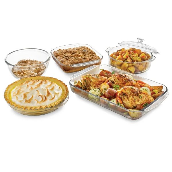 Baker's Basics 6-Piece Glass Casserole Baking Dish Set with Cover