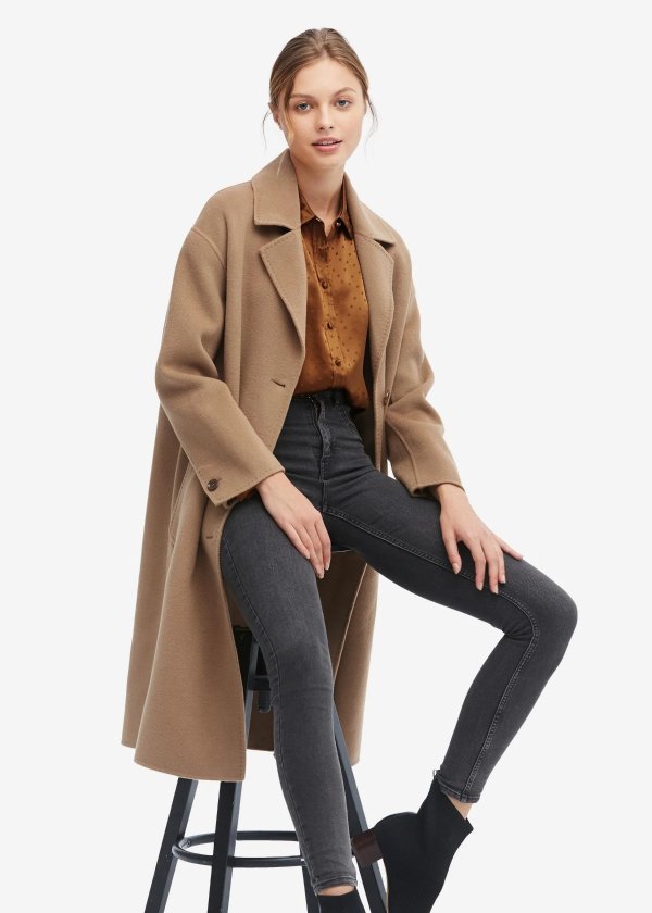 Women Concise Single Breasted Wool Coat Golden Camel