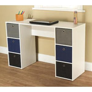 Student Writing Desk with 6 Fabric Bins