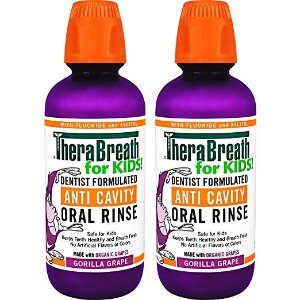 TheraBreath for Kids Anti Cavity Fluoride + Xylitol Oral Rinse Organic Gorilla Grape Flavor 16 Ounce (Pack of 2)