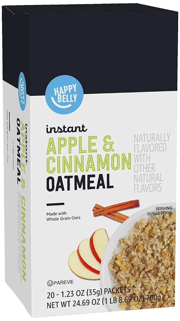 Amazon Brand -Instant Oatmeal, Apple and Cinnamon, 20 Packets