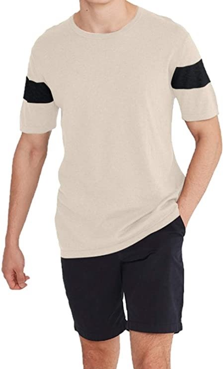 Fusio Men's Crew Neck Cotton Cashmere T-Shirt Breathable Short Sleeve Sweater Jersey