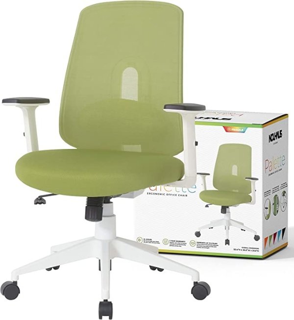 NOUHAUS Palette Ergonomic Office Chair Comfortable Swivel Computer Desk Chair, Lumbar Adjust Rolling Chair. (Green)