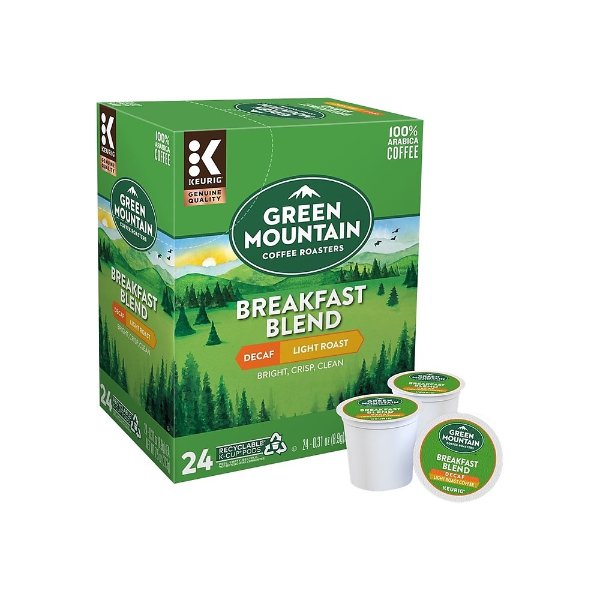 Shop Staples for Keurig® K-Cup® Green Mountain® Breakfast Blend Decaf Coffee, Decaffeinated, 24 Pack
