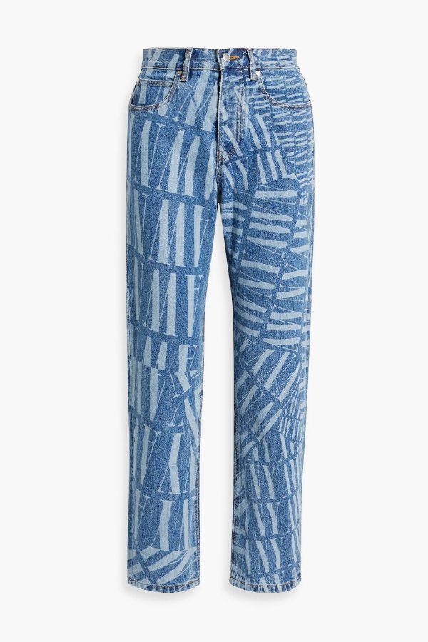 Logo-print high-rise tapered jeans