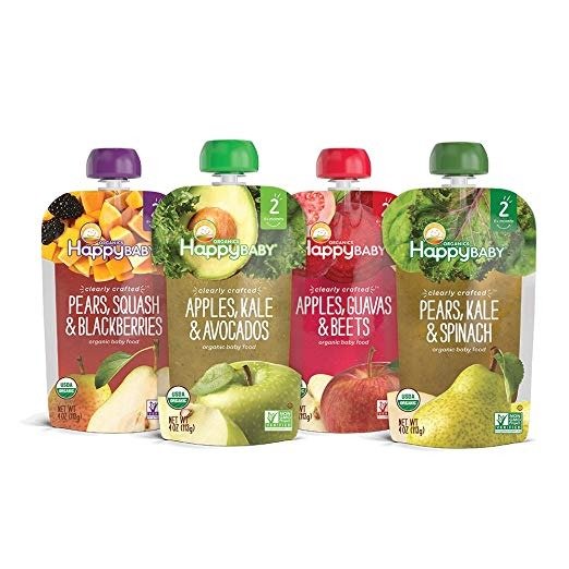 Organic Clearly Crafted Stage 2 Baby Food Variety Pack, Pear Squash & Blackberries, Apple Kale & Avocado, Apple Guava & Beet, Pear Kale & Spinach, 4 Ounce Pouch (Pack of 16)