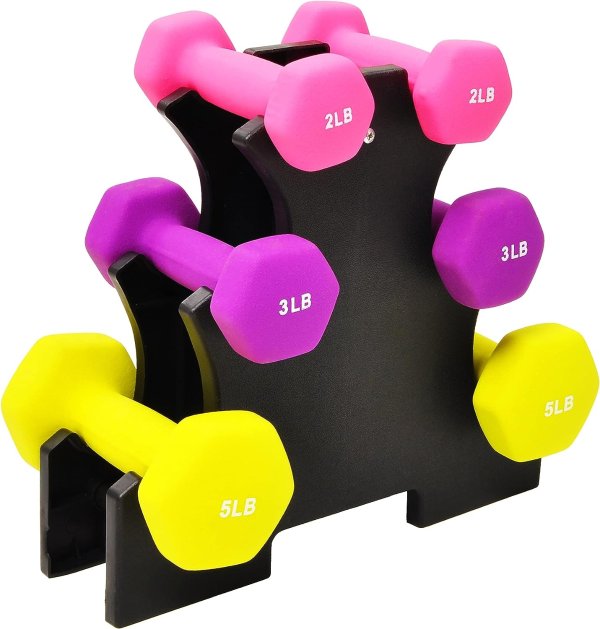 Signature Fitness Set of 2 Neoprene Dumbbell Hand Weights, Anti-Slip, Anti-roll, Hex Shape Colorful, Pairs or Sets