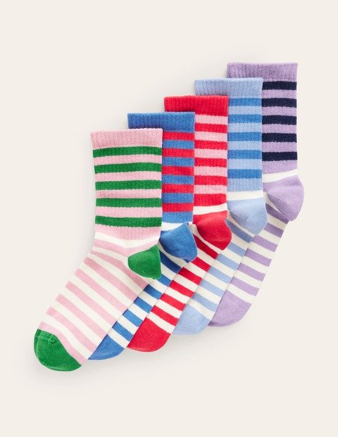 5-Pack Ribbed Ankle SocksMulti Colourblock Stripe