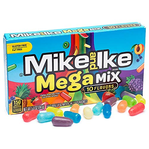Mike and Ike Mega Mix 10 Flavors Chewy Assorted Fruit Flavored Candy 5-Ounce Theater Box - 12 Boxes