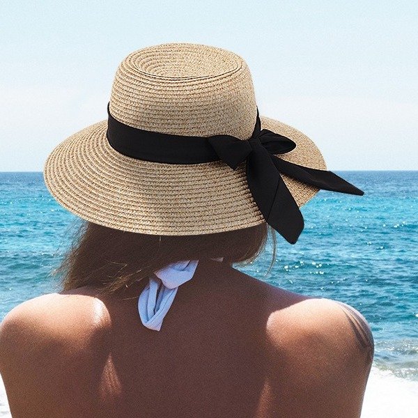 Womens Straw Hat Wide Brim Floppy Beach Cap Adjustable Sun Hat for Women UPF 50+