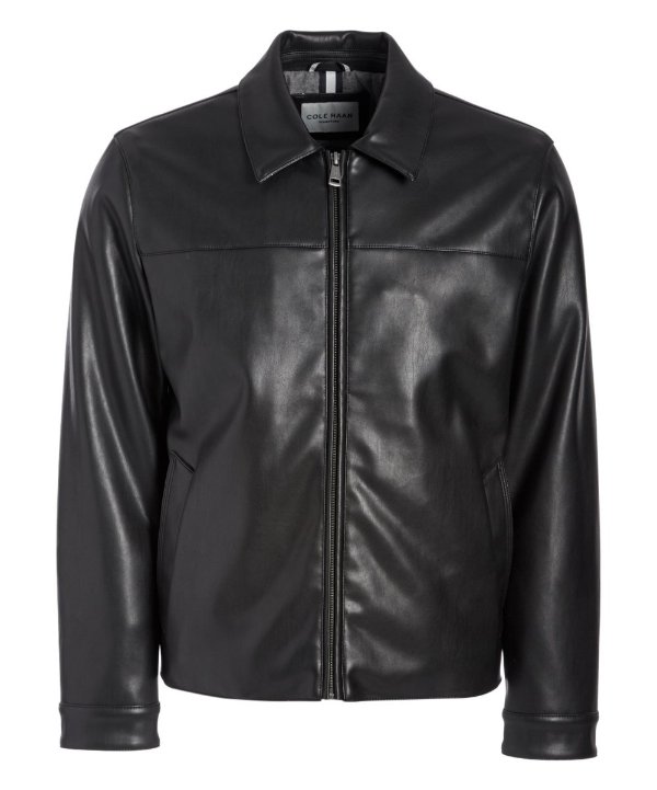 Black Faux Leather Zip-Front Jacket - Men
