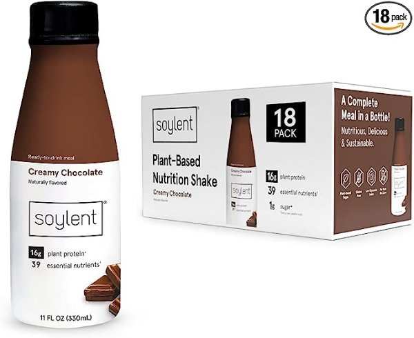 Creamy Chocolate Meal Replacement Shake, Contains 16g Complete Vegan Protein, Ready-to-Drink, 11oz, 18 Pack