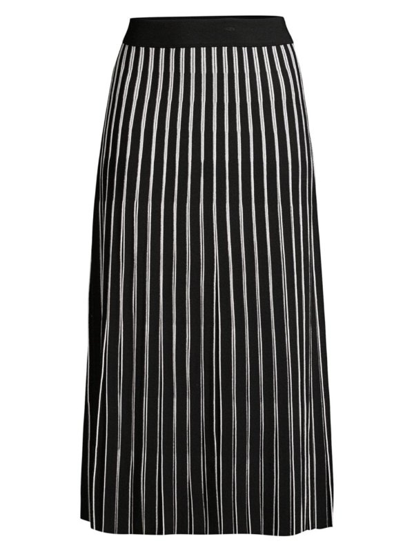 - Embroidered-Stripe Midi Skirt