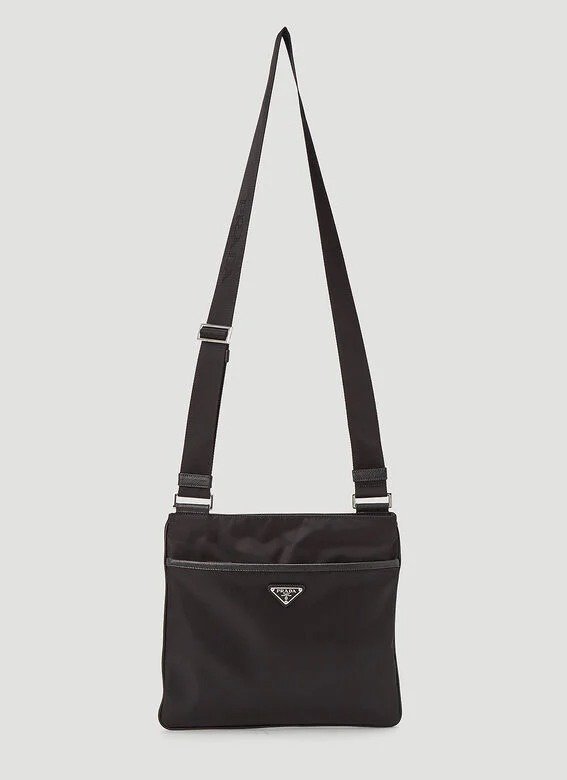 Nylon and Leather Crossbody Bag in Black
