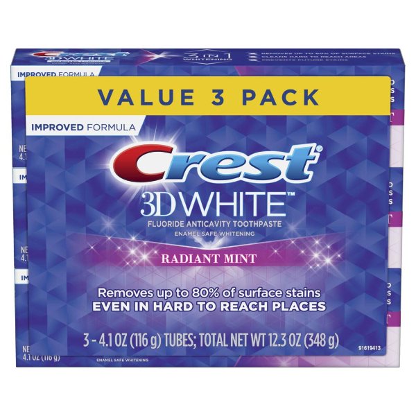 Crest 3D White Toothpaste Radiant Mint (3 Count of 4.1 oz Tubes)