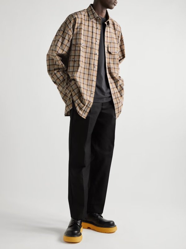 Oversized Logo-Embroidered Checked Cotton Shirt