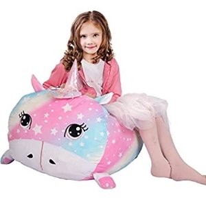 Chener Rainbow Unicorn Stuffed Animal Storage Bean Bag Chair Cover for Kids