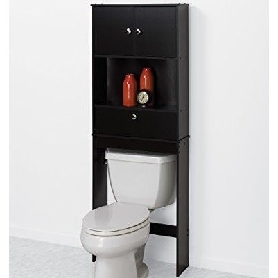 Drop Door Over the Toilet Bathroom Storage Space Saver, with 2-Door Cabinet, Espresso