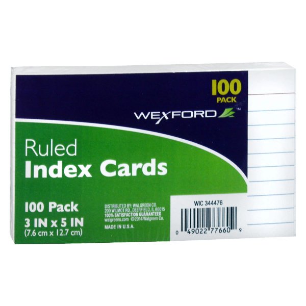 Ruled Index Cards 3 x 5 Inch White