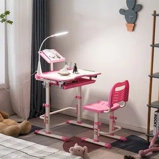 Kids' School Desk and Chair Set with Desk Lamp
