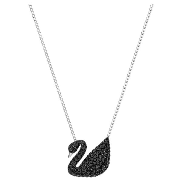 Iconic Swan Pendant, Black, Rhodium plated by