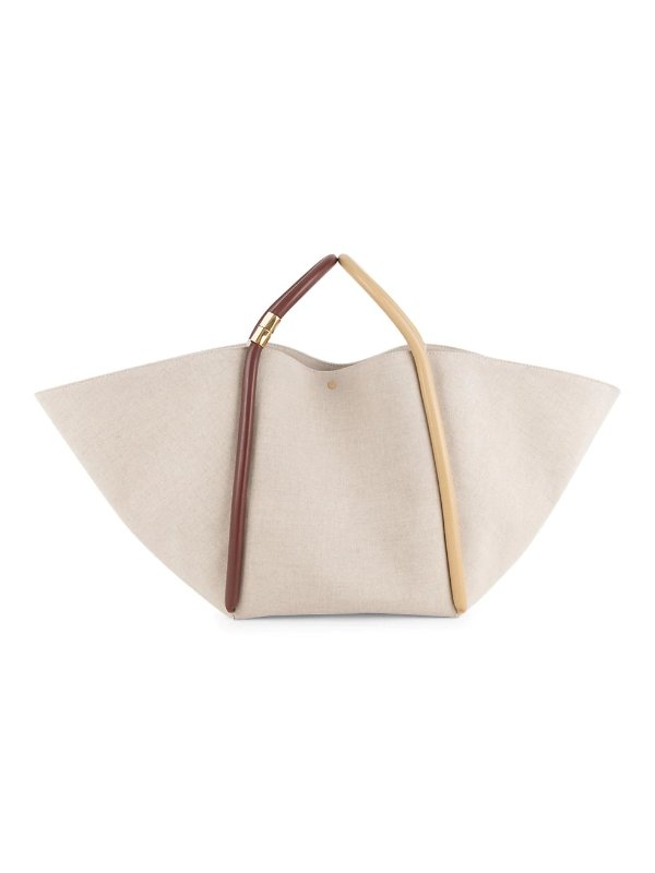 Lotus Leather-Trimmed Canvas Tote