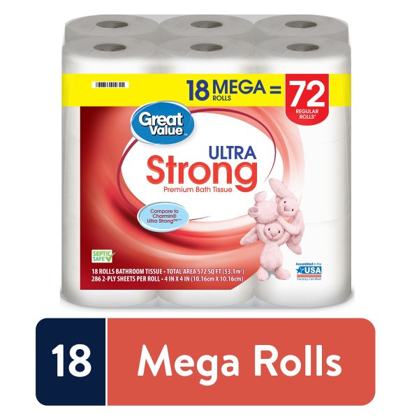 Ultra Strong Toilet Paper, 18 Mega Rolls