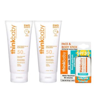Thinkbaby Sunscreen Lotion SPF 50, 6 fl oz Duo and Sunscreen Stick SPF 30, 0.64 Ozweego