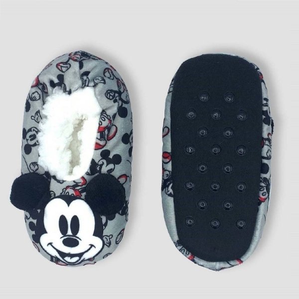 Toddler Mickey Mouse Slipper Socks - Light Gray