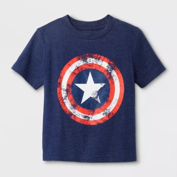 Toddler Boys' Marvel Captain America Shield Short Sleeve T-Shirt - Navy