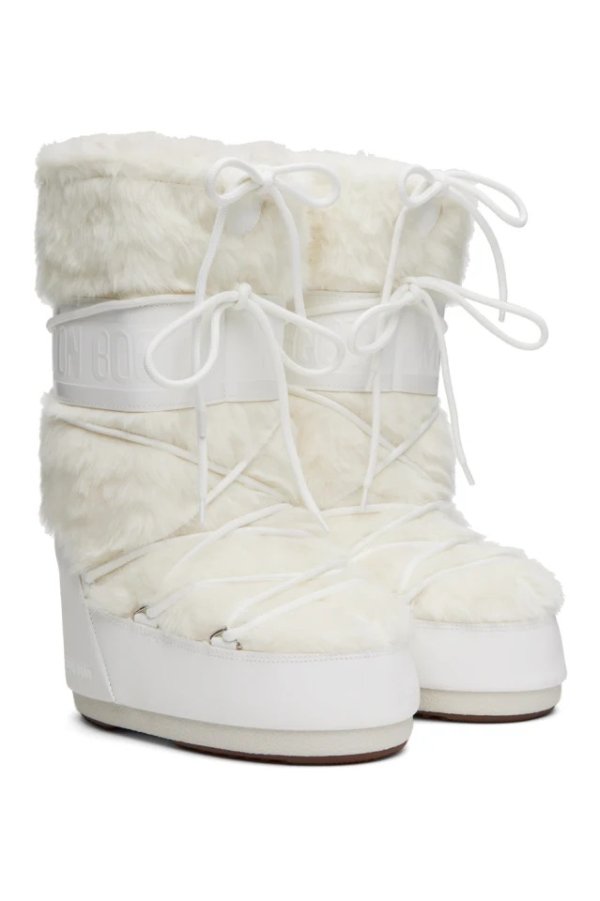 Off-White & White Faux-Fur Icon Boots