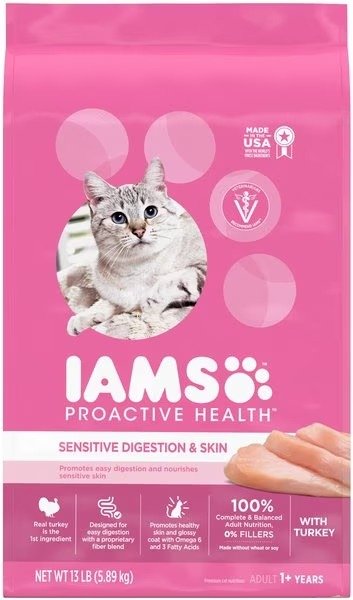 IAMS Proactive Health Sensitive Digestion & Skin Turkey Dry Cat Food, 13-lb bag, bundle of 2 - Chewy.com