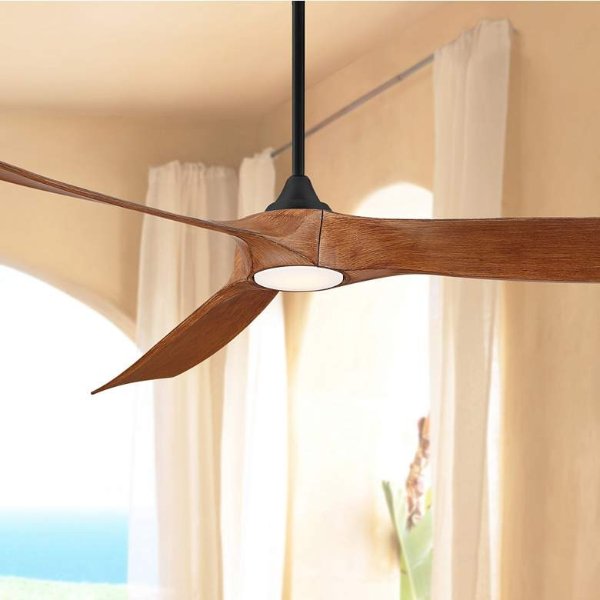 70" Kona Wind Black-Koa LED DC Damp Rated Ceiling Fan with Remote - #79D81 | Lamps Plus