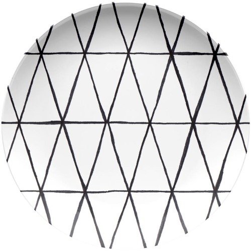 Grey Triangle Lines Melamine Dinner Plate, Set of 4