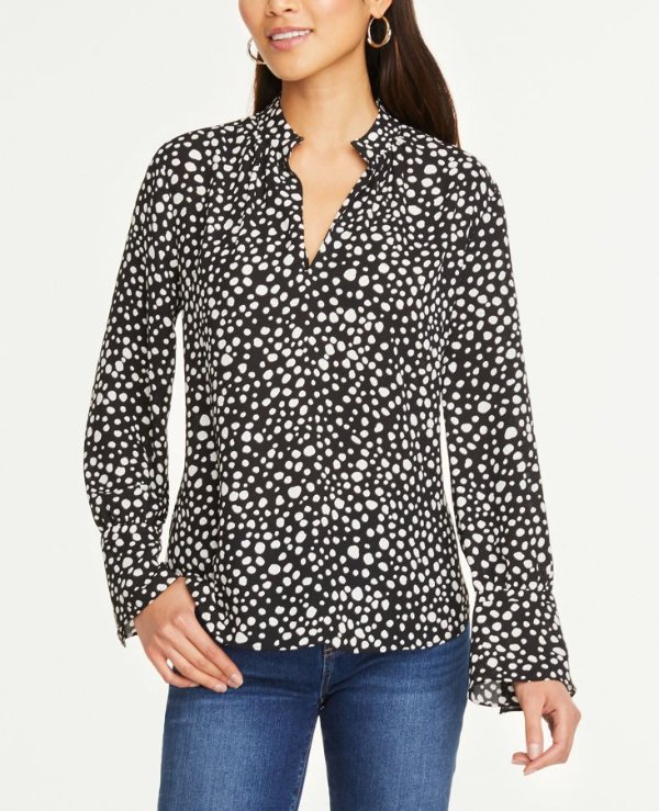 Spotted Flounce Cuff Blouse
