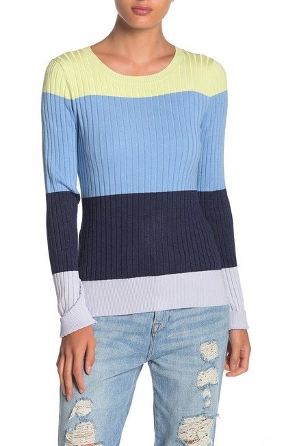 Striped Colorblock Rib Knit Pullover