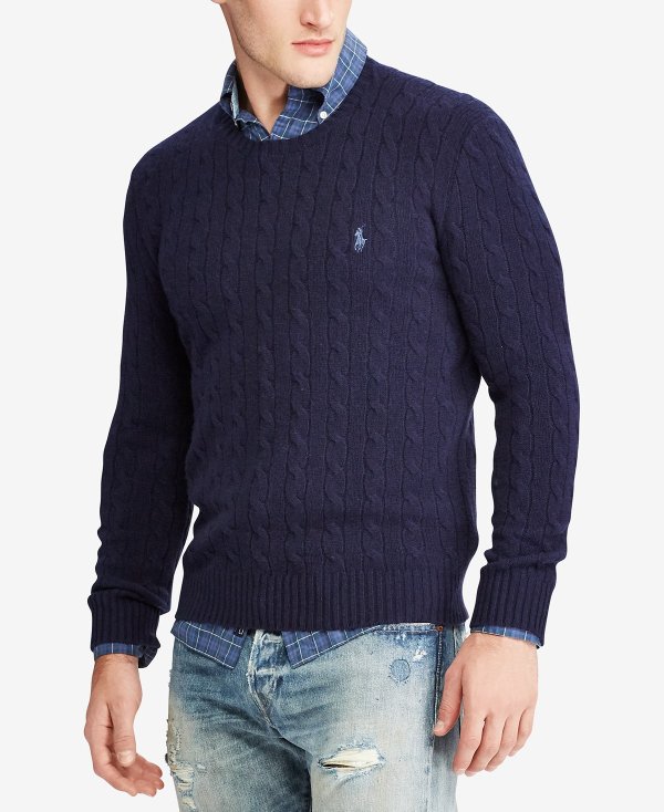 Men's Cable-Knit Wool and Cashmere Blend Sweater, Created for Macy's