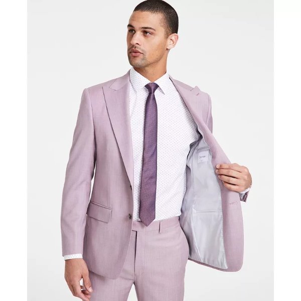 Men's Slim-Fit Wool-Blend Stretch Sharkskin Suit Separate Jacket