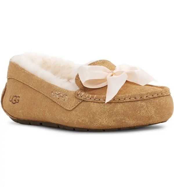 Ansley Bow Glimmer Faux Fur Lined Slipper