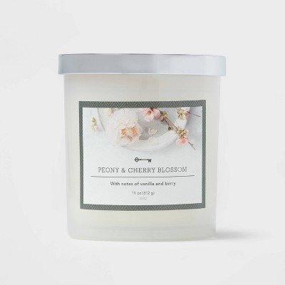 Milky Glass Peony & Cherry Blossom Lidded Jar Candle 11oz