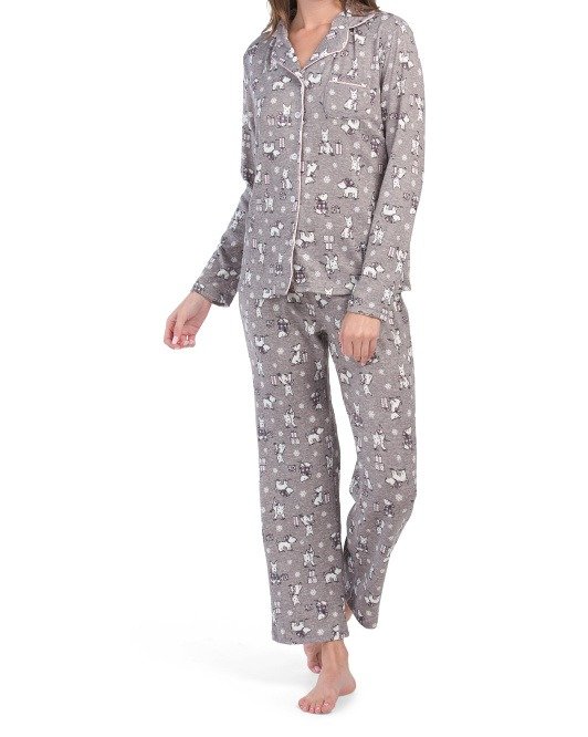 Holiday Scottie Notch Top And Pants Pajamas