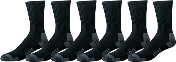 Amazon Essentials 男士性能棉质缓冲运动裤袜，6双